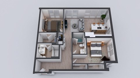 Floor plan for 2 beds, 2 baths, 1065 sqft
